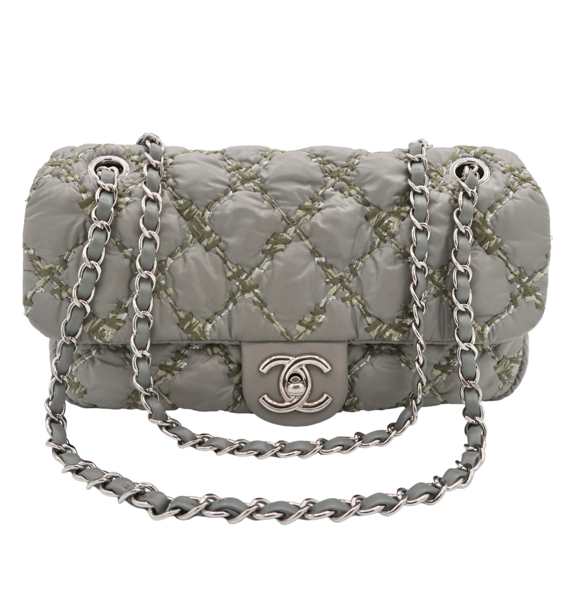 Chanel Grey Classic Nylon Quilted Medium Flap