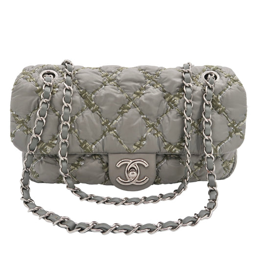 Chanel Grey Classic Nylon Quilted Medium Flap