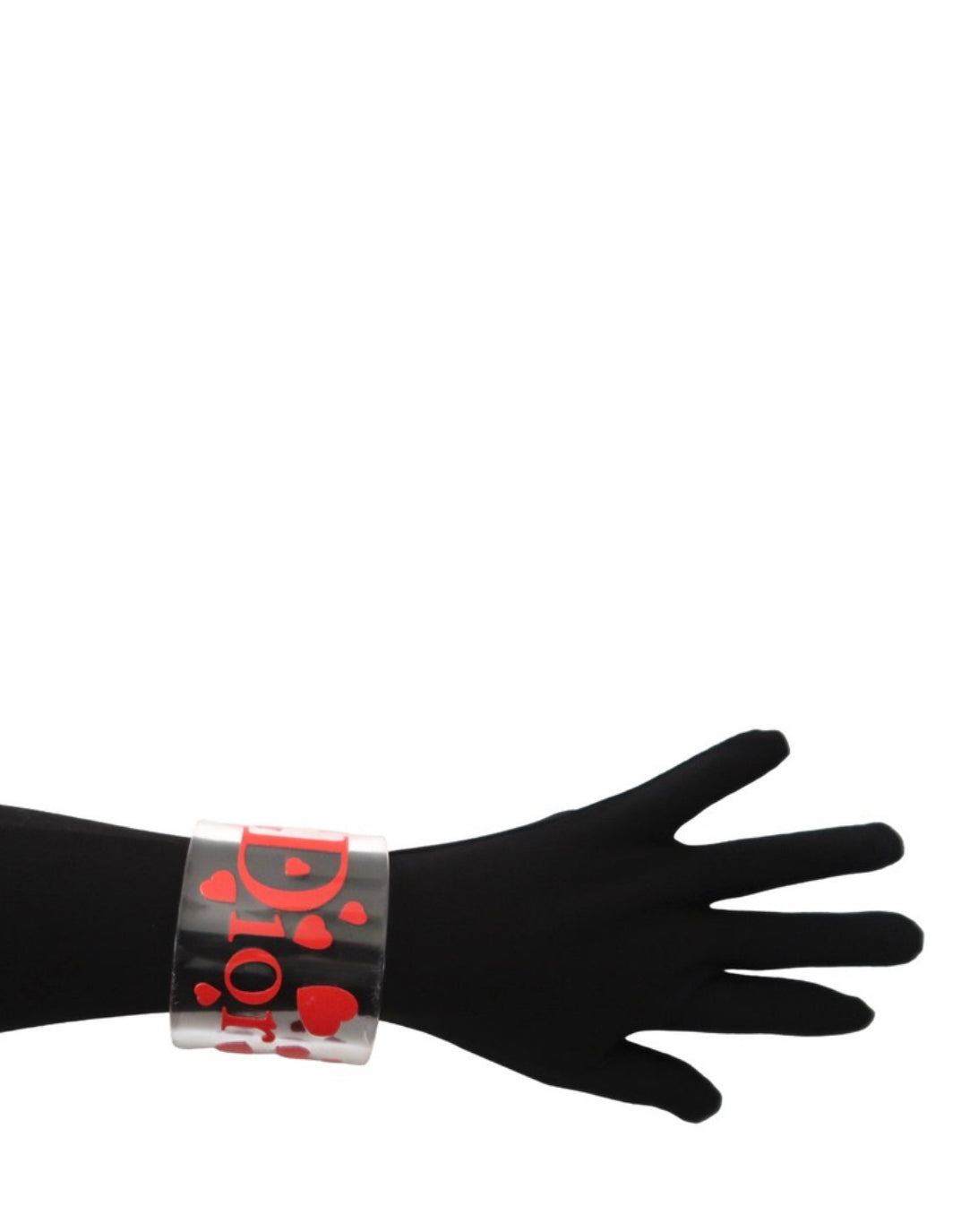 Christian Dior Red  Heart Lucite Resin Cuff Bracelet