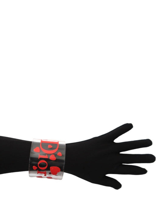 Christian Dior Red  Heart Lucite Resin Cuff Bracelet