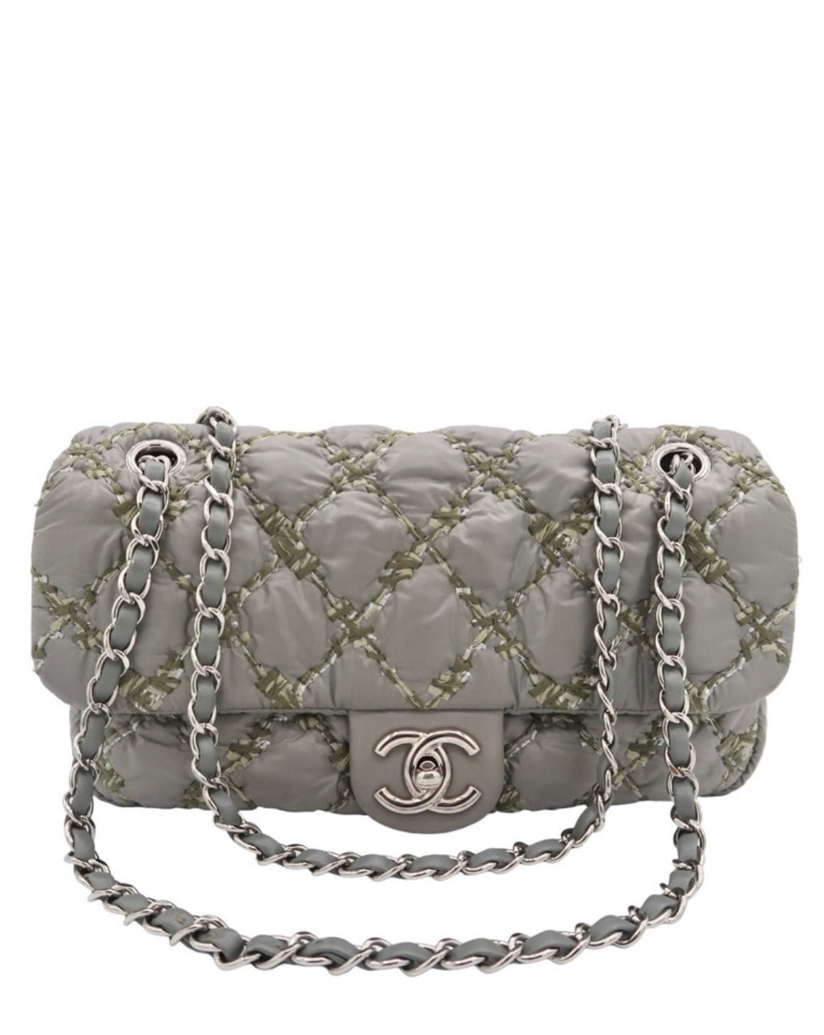 Chanel Grey Classic Nylon Quilted Medium Flap