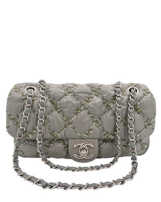 Chanel Grey Classic Nylon Quilted Medium Flap