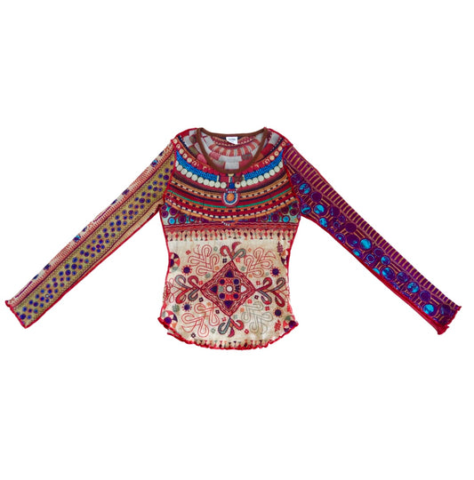 Jean Paul Gaultier Mesh Bead Long Sleeve Top