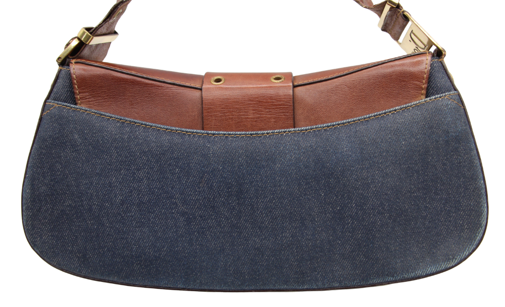 Christian Dior 2002 Denim and Brown Leather Street Chic Columbus Bag