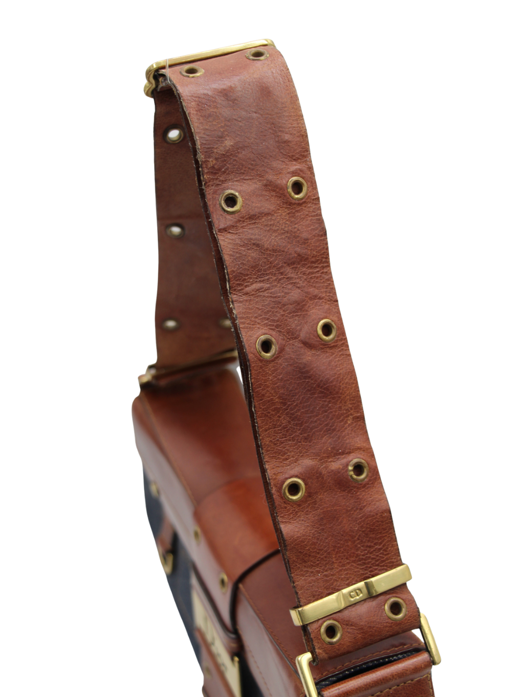 Christian Dior 2002 Denim and Brown Leather Street Chic Columbus Bag