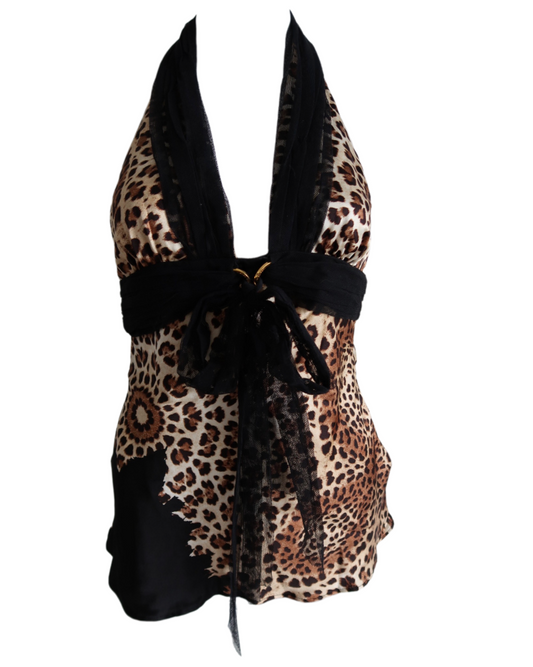 Roberto Cavalli Leopard Print Halter Blouse