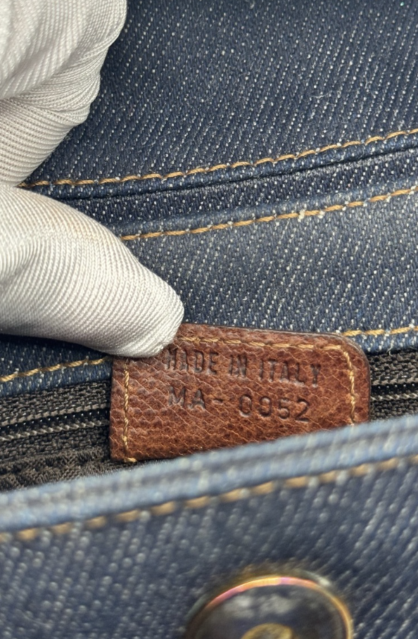 Christian Dior 2002 Denim and Brown Leather Street Chic Columbus Bag