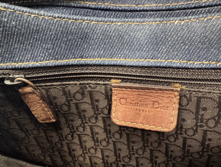 Christian Dior 2002 Denim and Brown Leather Street Chic Columbus Bag