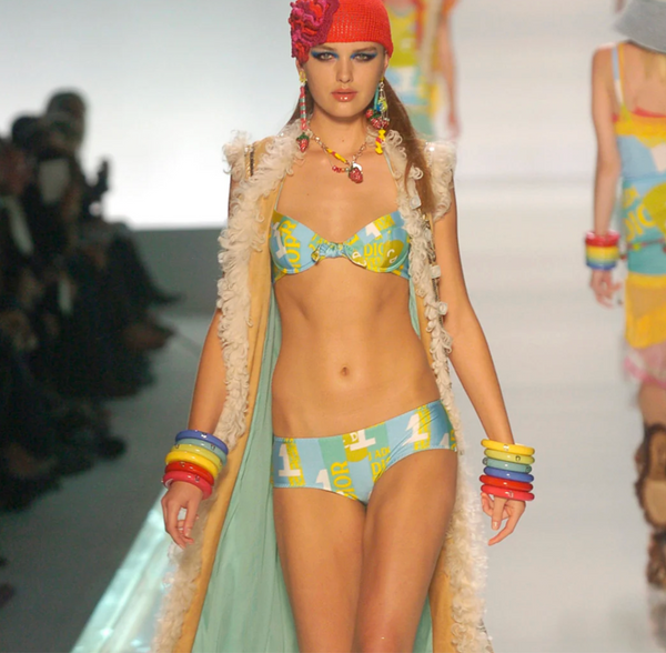 Christian Dior Spring 2005 Blue and Green Patchwork Bikini Set
