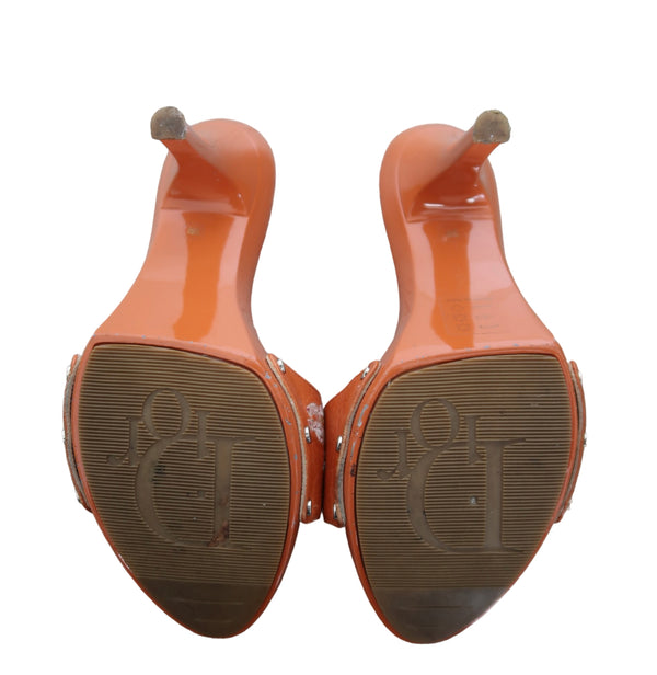 Christian Dior Orange Leather Floral Heels