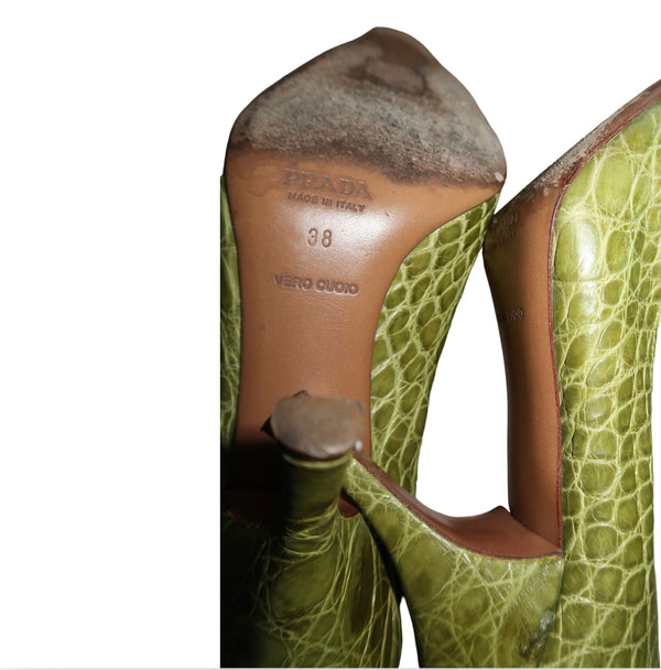 Prada Knot Croc Print Leather Pump Heels