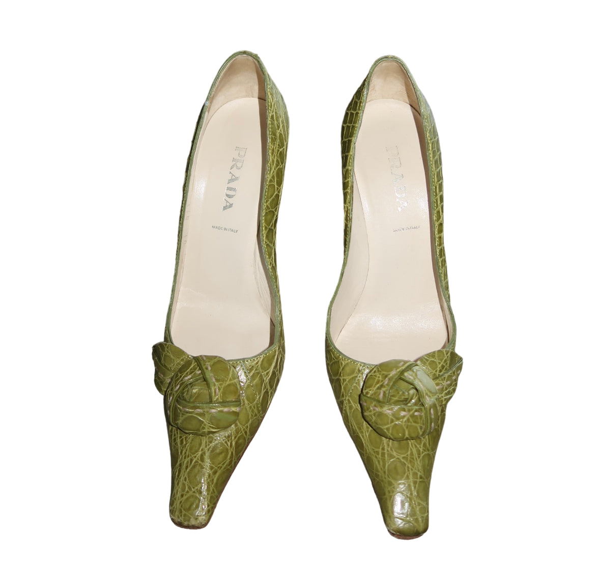 Prada Knot Croc Print Leather Pump Heels