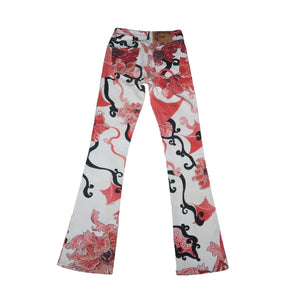 Roberto Cavalli Black, Red, and White Abstract Floral Pants