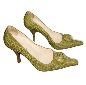 Prada Knot Croc Print Leather Pump Heels