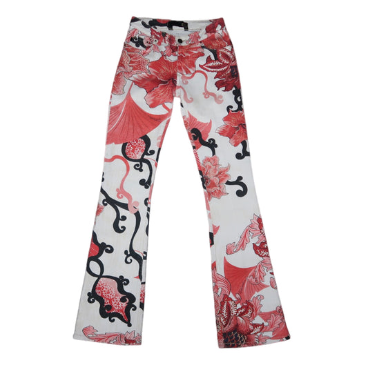 Roberto Cavalli Black, Red, and White Abstract Floral Pants