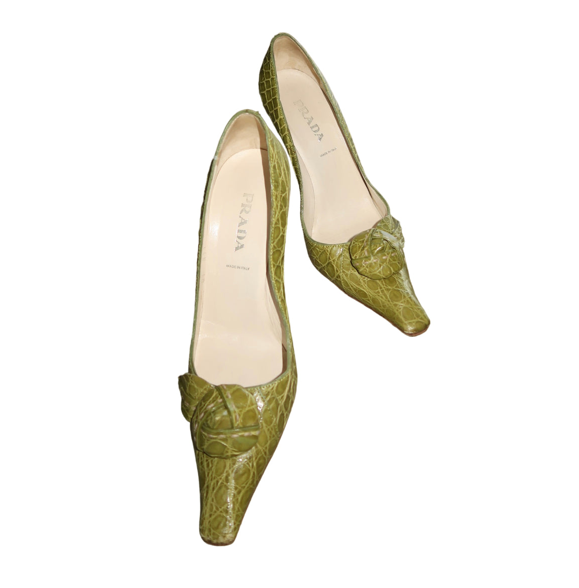 Prada Knot Croc Print Leather Pump Heels